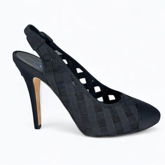 CHANEL Black Diamond Pattern Mesh CC Logo Cap Toe Slingback Sandals Size… - Picture 6 of 15